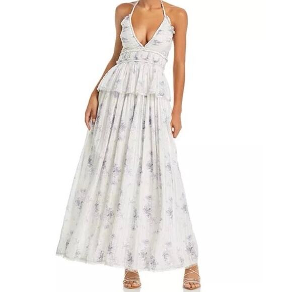 LoveShackFancy NWT Briar Blue Metallic Floral Halter Maxi Dress size 4 - Picture 14 of 16